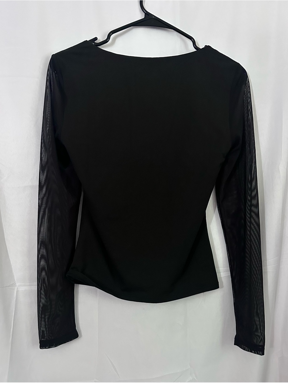 Black Long Sleeve Mesh Lace-Trim Sweetheart Top - Picture 4 of 4